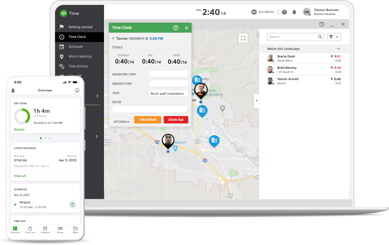 A screenshot of a QuickBooks Time interface.